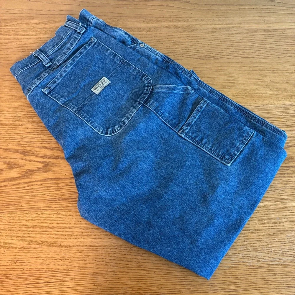 Wrangler Mens Blue Carpenter Jeans 34x32 Relaxed Fit Utility Workwear